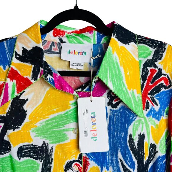 Deloreta Shirt Womens XL Multicolor Abstract Graphic Button Up Long Sleeve Peru - Picture 4 of 8